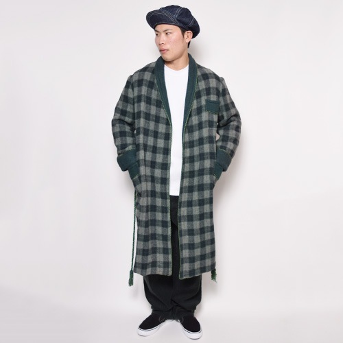 Checked Wool Gown Coat(チェックウールガウンコート)グリーン/サイズ