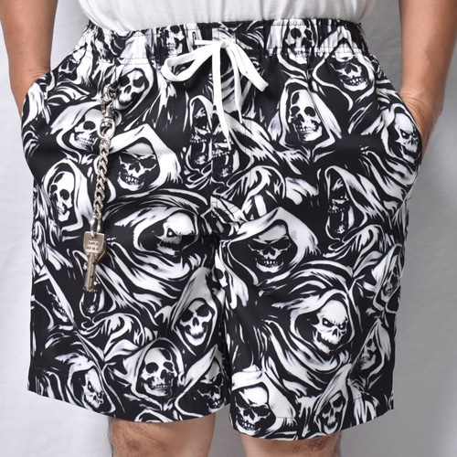 Grim Reaper All-Over Printed Easy Short Pants�ʥ�����åѡ������������硼�ġ˥֥�å��ߥۥ磻�� [a-8613]