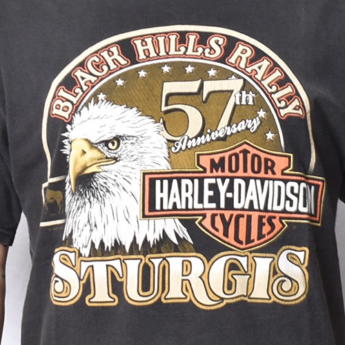 ��Vintage/Old Harley Davidson Dealer & Rally T-Shirt(�ϡ��졼���ӥåɥ��� T�����)�֥�å�/������L [y-1417]