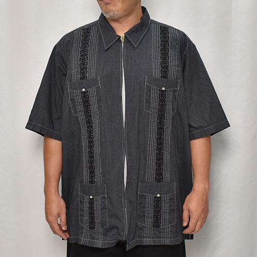 ��US Customized Over Dyed S/S Guayabera Shirt(�����С��������塼�Х����)�֥�å�/������2XL [y-0317]