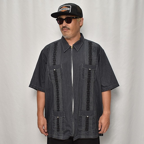 ��US Customized Over Dyed S/S Guayabera Shirt(�����С��������塼�Х����)�֥�å�/������2XL [y-0317]
