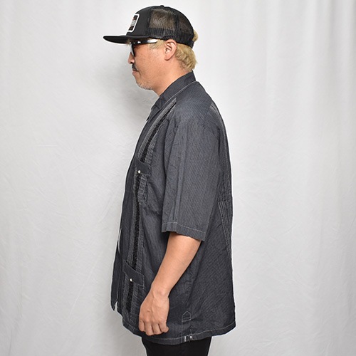 ��US Customized Over Dyed S/S Guayabera Shirt(�����С��������塼�Х����)�֥�å�/������2XL [y-0317]