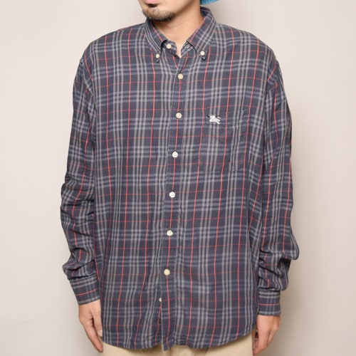 バーバリー・ネイビー Tシャツ チェック柄ポケット ・Burberry