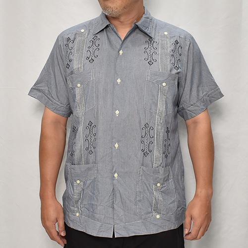 ��US Customized Over Dyed S/S Guayabera Shirt(�����С��������塼�Х����)�֥�å�/������40 [y-0318]
