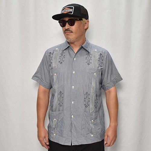 ��US Customized Over Dyed S/S Guayabera Shirt(�����С��������塼�Х����)�֥�å�/������40 [y-0318]