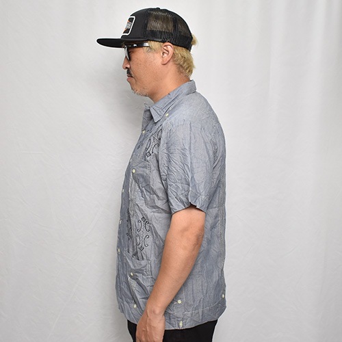 ��US Customized Over Dyed S/S Guayabera Shirt(�����С��������塼�Х����)�֥�å�/������40 [y-0318]