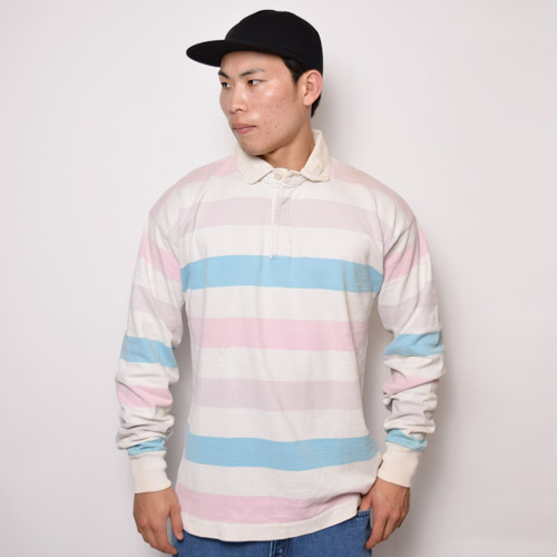 USA製　ランズエンド　ラガーシャツ　Lサイズ　パープル　ボーダー　アメカジ Land's End/Rugger Shirt（ランズエンド ラガーシャツ）マルチカラー