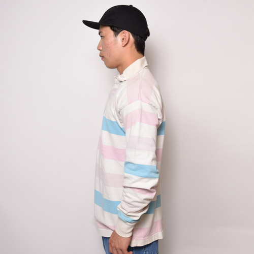 USA製　ランズエンド　ラガーシャツ　Lサイズ　パープル　ボーダー　アメカジ Land's End/Rugger Shirt（ランズエンド ラガーシャツ）マルチカラー