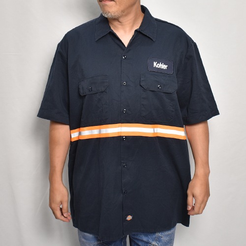 当時物　Team SUZUKI ワークシャツ Lサイズ ネイビー イエロー Us Customized Reflective Visible S/S Work Shirt/Orange（アス