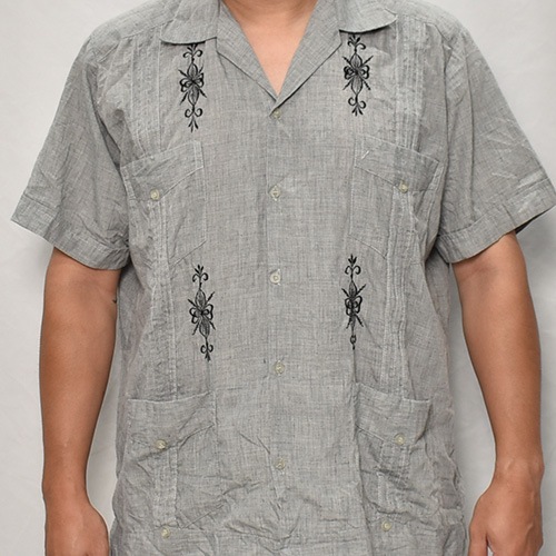 ��US Customized Over Dyed S/S Guayabera Shirt(�����С��������塼�Х����)�֥�å�/������42 [y-0319]