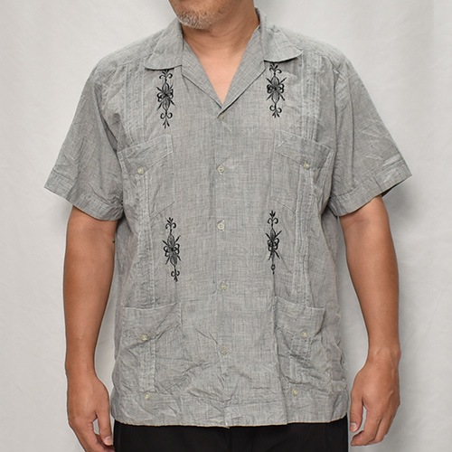 ��US Customized Over Dyed S/S Guayabera Shirt(�����С��������塼�Х����)�֥�å�/������42 [y-0319]