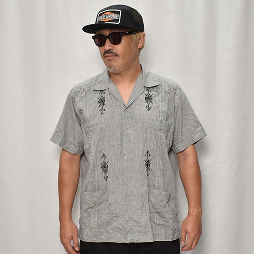 ��US Customized Over Dyed S/S Guayabera Shirt(�����С��������塼�Х����)�֥�å�/������42 [y-0319]