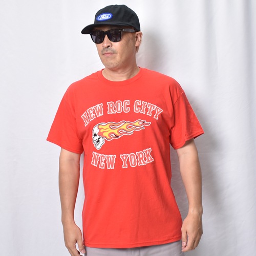 Hells Angels New Roc City/Flaming Skull S/S T-Shirt w/Back Print�ʥإ륺���󥸥��륹 T����ġ˥�å� [a-8577]