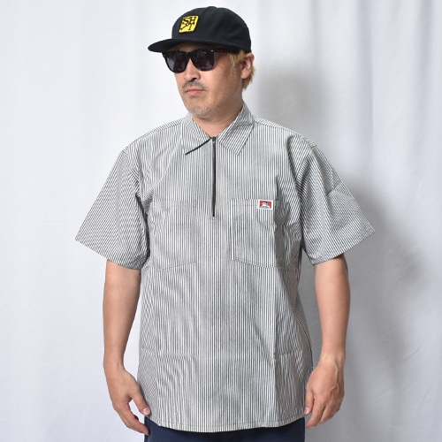 HANSHN ベースボールシャツ グレー ストライプ Ben Davis/1/2 Zip S/S Work Shirt（ベンデイビス ハーフジップシャツ