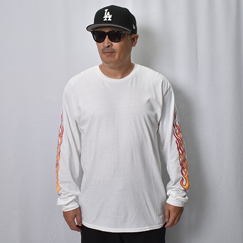 Flames Printed L/S T-Shirt�ʥե졼�ॹ T����ġ˥ۥ磻�ȡߥ�å� [a-8706]