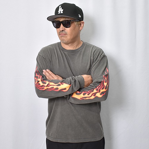 Flames Printed L/S T-Shirt�ʥե졼�ॹ T����ġ˥ե����ɥ֥�å��ߥ�å� [a-8707]