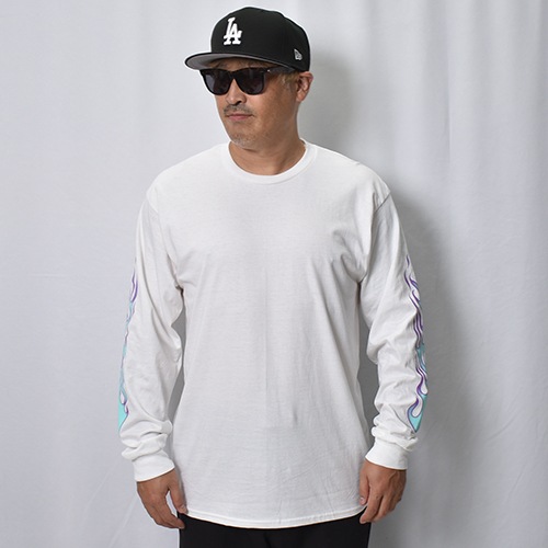 Flames Printed L/S T-Shirt�ʥե졼�ॹ T����ġ˥ۥ磻�ȡߥ֥롼 [a-8708]