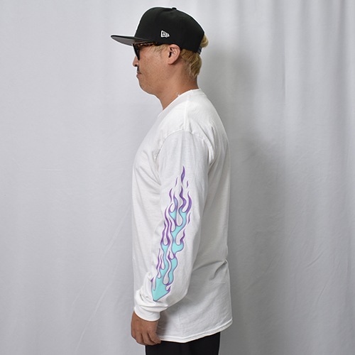 Flames Printed L/S T-Shirt�ʥե졼�ॹ T����ġ˥ۥ磻�ȡߥ֥롼 [a-8708]