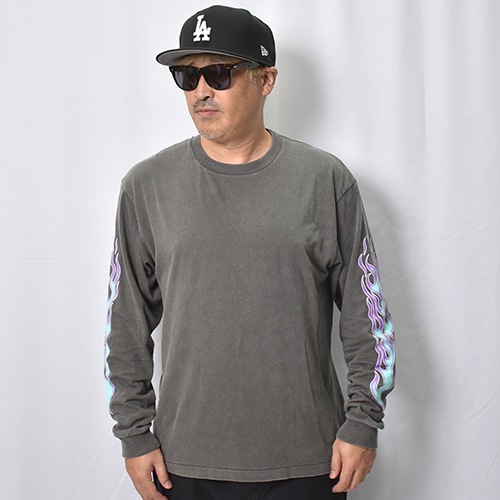 Flames Printed L/S T-Shirt�ʥե졼�ॹ T����ġ˥ե����ɥ֥�å��ߥ֥롼 [a-8709]