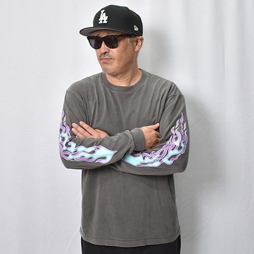 Flames Printed L/S T-Shirt�ʥե졼�ॹ T����ġ˥ե����ɥ֥�å��ߥ֥롼 [a-8709]