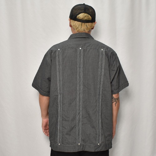 ��US Customized Over Dyed S/S Guayabera Shirt(�����С��������塼�Х����)�֥�å�/������2XL [y-0325]