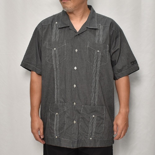 ��US Customized Over Dyed S/S Guayabera Shirt(�����С��������塼�Х����)�֥�å�/������2XL [y-0325]