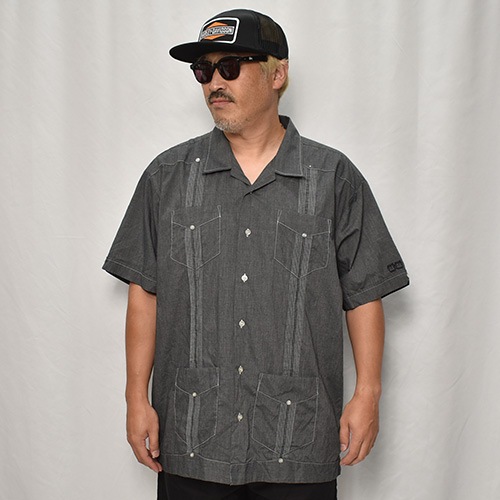 ��US Customized Over Dyed S/S Guayabera Shirt(�����С��������塼�Х����)�֥�å�/������2XL [y-0325]