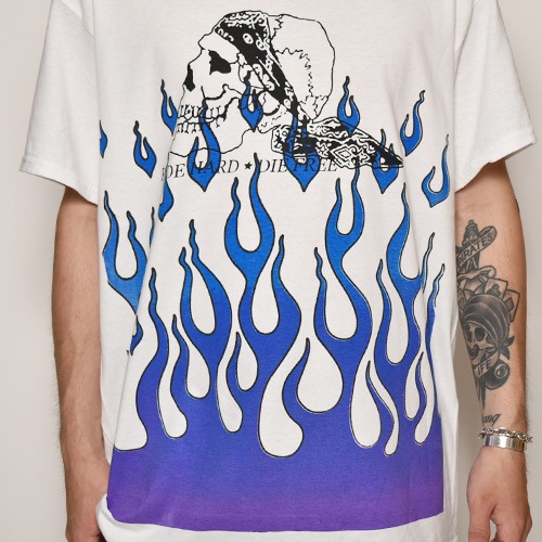 Flames & Skull T-Shirt�ʥե졼�ॹ�������� T����ġ˥ۥ磻�ȡߥѡ��ץ�/�֥롼 [a-3821]