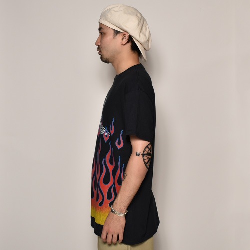 Flames & Skull T-Shirt�ʥե졼�ॹ�������� T����ġ˥֥�å��ߥ�������/��å� [a-3822]