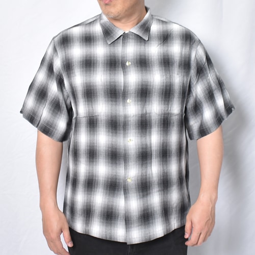 TOWNCRAFT オンブレチェック レーヨンシャツ L 白黒 Towncraft/Ombre Checked S/S Rayon Shirt（タウンクラフト オンブレ