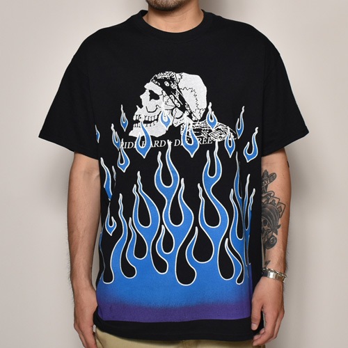 Flames & Skull T-Shirt�ʥե졼�ॹ�������� T����ġ˥֥�å��ߥѡ��ץ�/�֥롼 [a-3823]