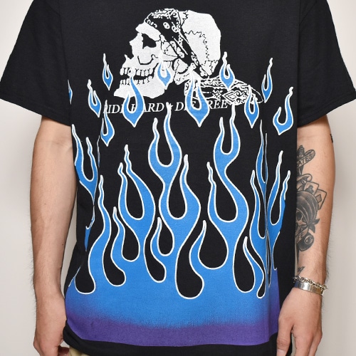 Flames & Skull T-Shirt�ʥե졼�ॹ�������� T����ġ˥֥�å��ߥѡ��ץ�/�֥롼 [a-3823]