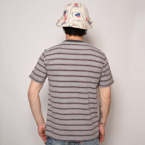 BRIXTON 5003 ブリクストン Tシャツ ラグラン 七分丈 灰 Wheeler Brixton/Hilt Border Pocket T-Shirt(ブリクストン ポケットT
