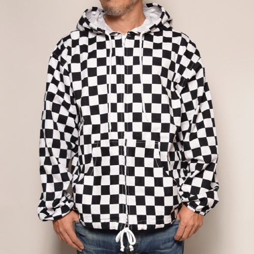 Checkerboard Zip-Up Easy Hoodie(�����å����ܡ��ɥ��������ѡ�����)�ۥ磻�ȡߥ֥�å� [a-3283]