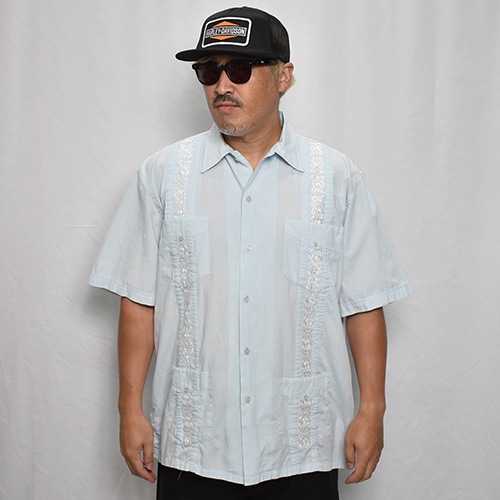 ��Old S/S Guayabera Shirt(S/S���塼�Х����)�饤�ȥ֥롼/������L [y-0333]