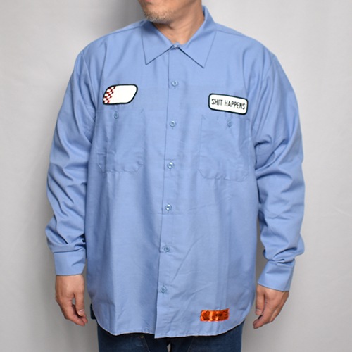 Red Kap��US/Shit Happens Patched L/S Loose Fit Work Shirt�ʥ�åɥ���åסߥ��� �������ġ˥饤�ȥ֥롼 [a-6931]