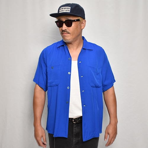 Vintage Bowling S/S Shirt（ボーリングシャツ）ブルー/サイズM