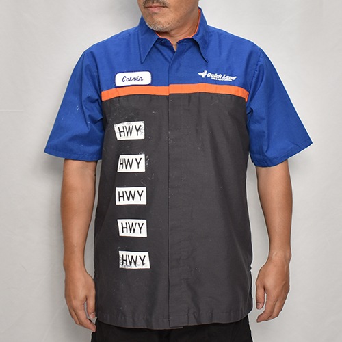 HWY��Us/Limited Hand-Printed S/S Work Shirt�ʥ��������֥�塼�磻�ߥ��� �������ġ˥֥롼�ߥ���󥸡ߥ��졼/������L [y-0270]