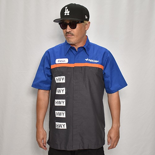 HWY��Us/Limited Hand-Printed S/S Work Shirt�ʥ��������֥�塼�磻�ߥ��� �������ġ˥֥롼�ߥ���󥸡ߥ��졼/������L [y-0270]