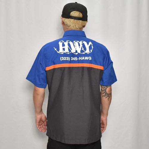 HWY��Us/Limited Hand-Printed S/S Work Shirt�ʥ��������֥�塼�磻�ߥ��� �������ġ˥֥롼�ߥ���󥸡ߥ��졼/������L [y-0270]