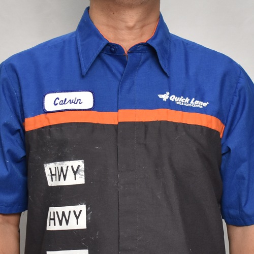 HWY��Us/Limited Hand-Printed S/S Work Shirt�ʥ��������֥�塼�磻�ߥ��� �������ġ˥֥롼�ߥ���󥸡ߥ��졼/������L [y-0270]