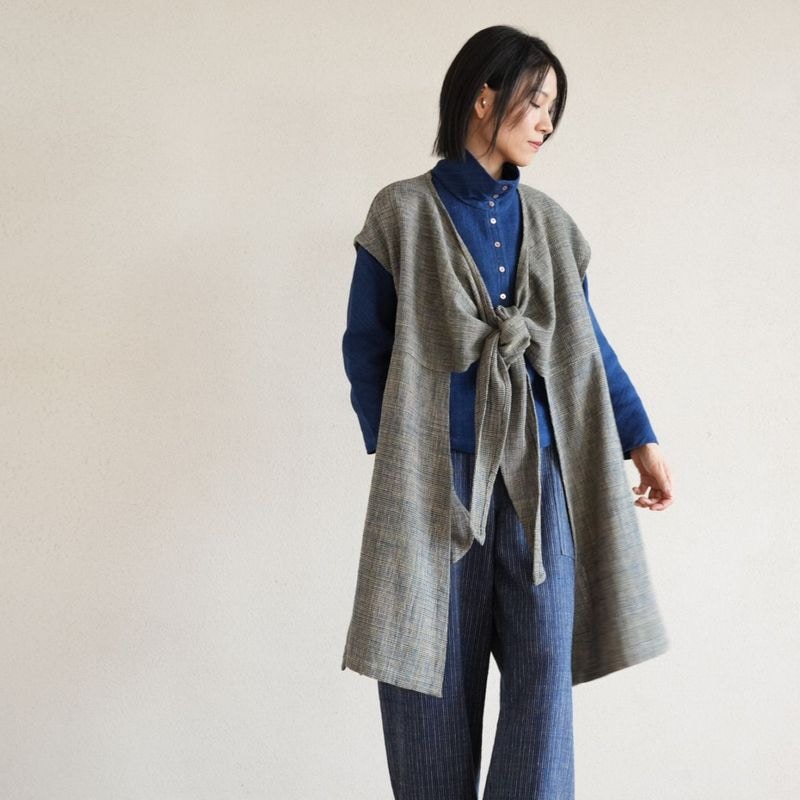 【うさとの服】チュニック ジレ ベスト フード付き ブラウン エンジェル ヘンプ うさとの服】チュニック ジレ ベスト フード付き ブラウン