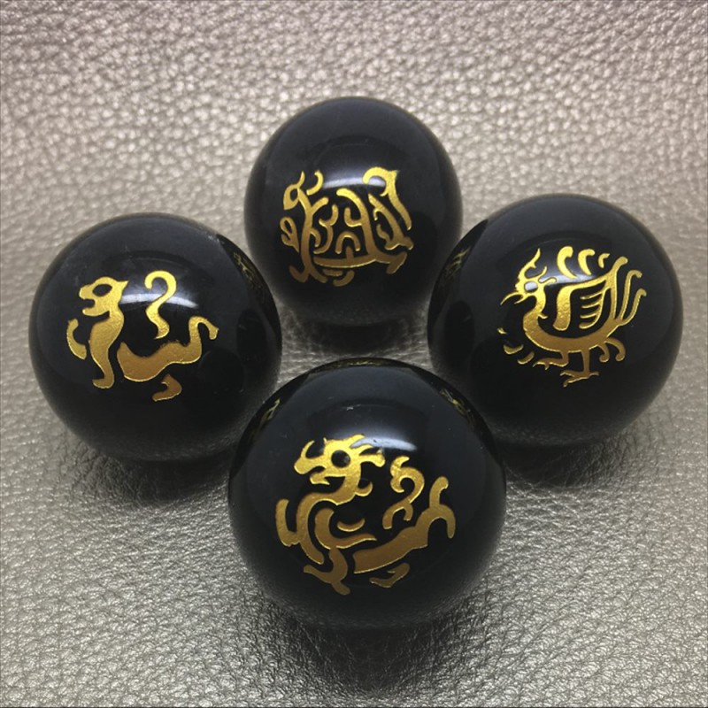 黒水晶 ( モリオン ) 天然 チベット産 四神獣 丸玉 約40mm 魔除け 風水 最強石