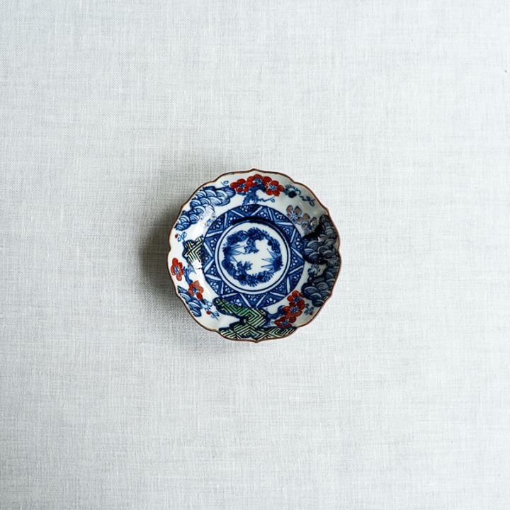 【個展予約商品】三寸輪花皿色絵松竹紅梅　萠窯
