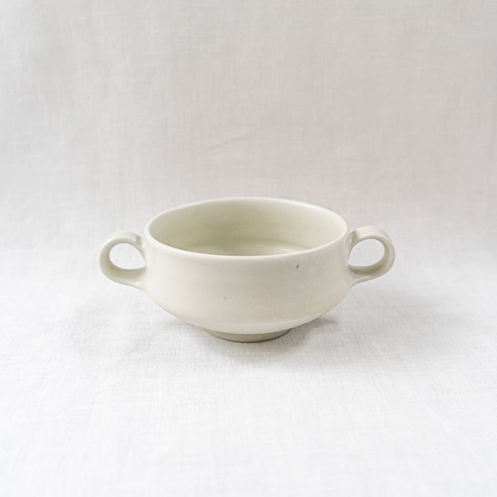 【個展即お届け】緑白釉両手スープカップ　土井善男