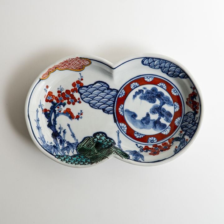 【個展】双輪皿色絵松竹梅　萠窯