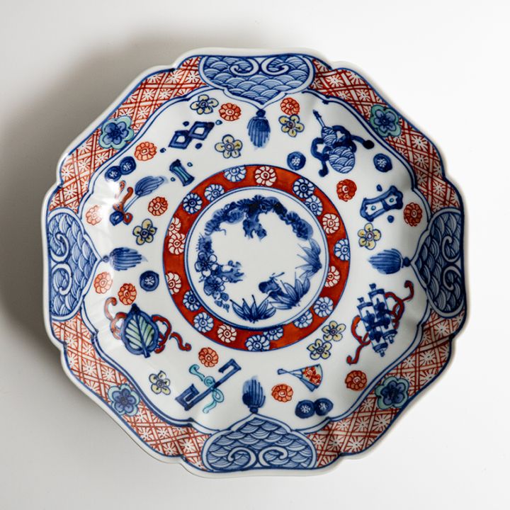 個展商品】[別注] 七寸輪花皿色絵宝文 萠窯 | 作家から選ぶ,萠窯