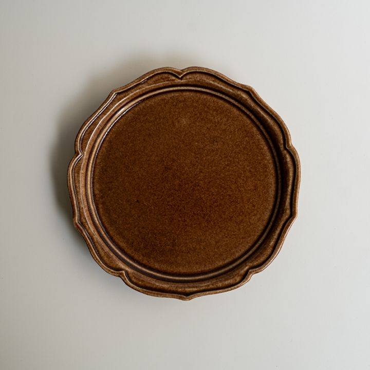 【個展予約商品】胡桃釉綾花皿　渡辺信史