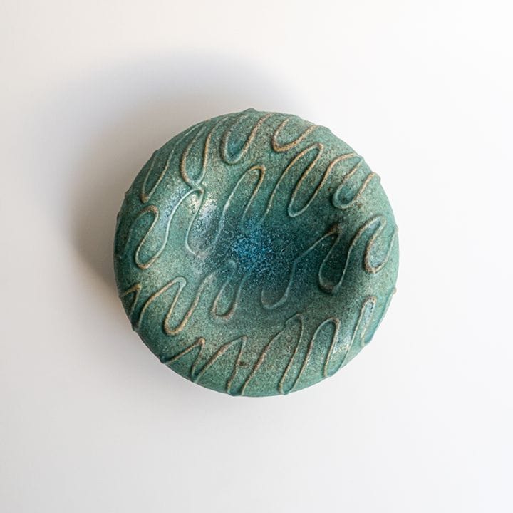 【藤原展】イッチンくぼみ台皿M 青(B)　藤原純