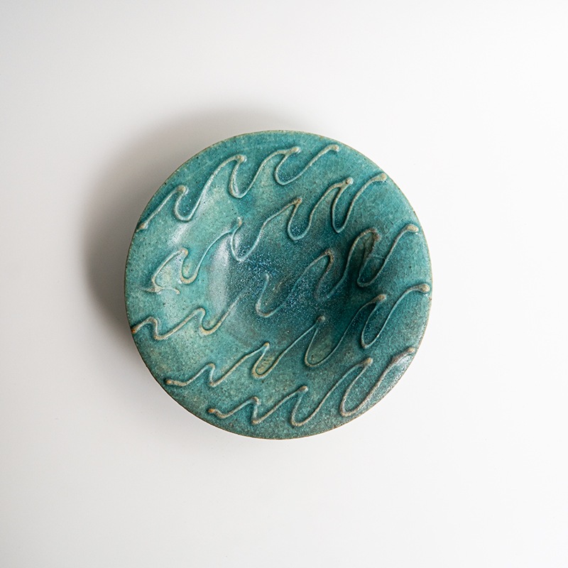 【藤原展】イッチン帽子鉢6寸 青(B)　藤原純